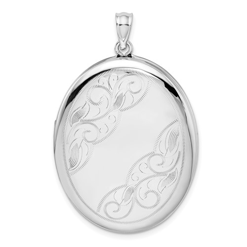 Sterling Silver Rhodium-plated Polished Front Satin Back Swirl Design 34mm Oval Locket