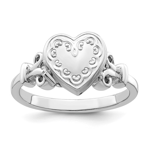 Sterling Silver Rhodium-plated 10mm Heart Locket Ring, Size 6