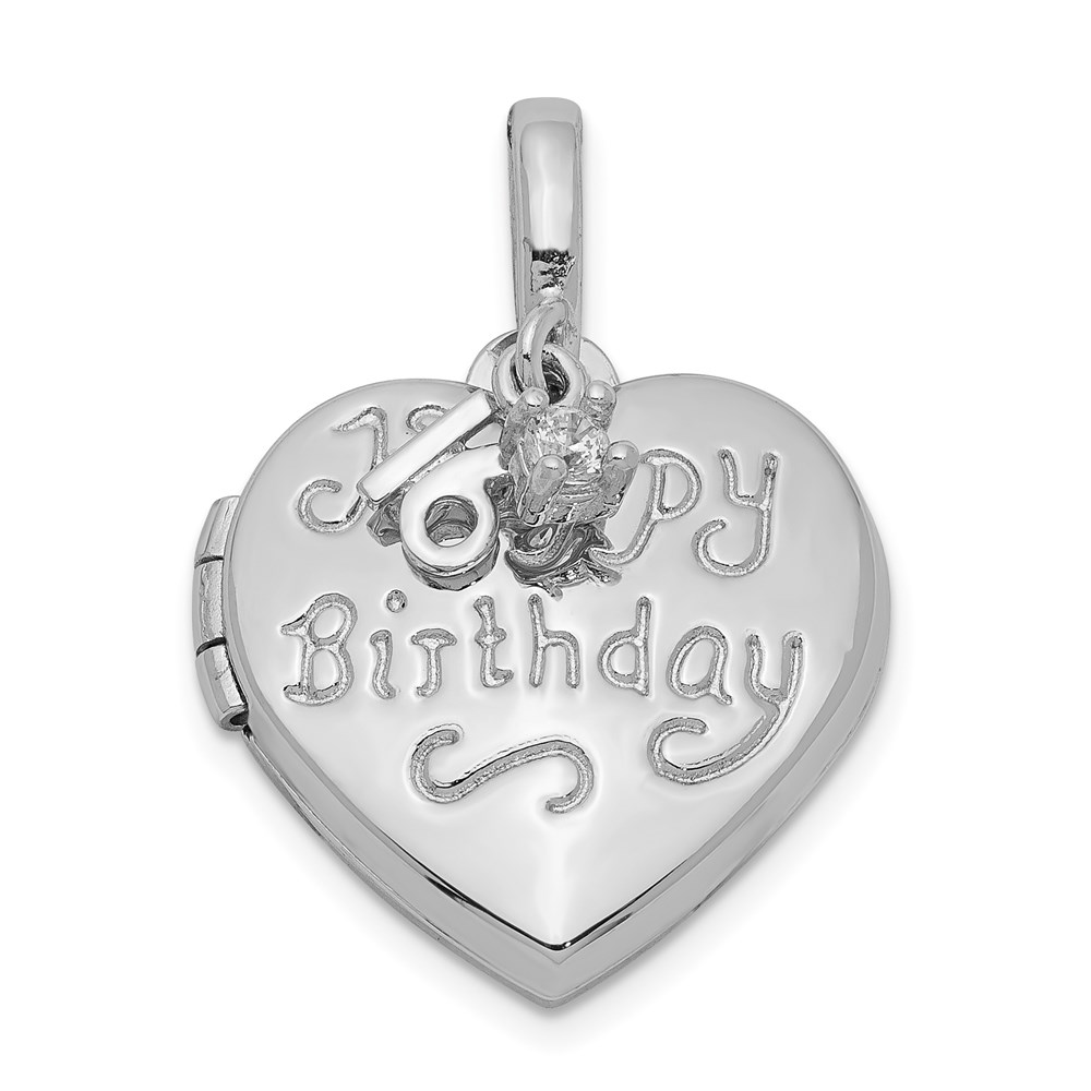 Sterling Silver Rhodium-plated Happy 16th Birthday w/ CZ Heart Locket