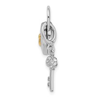 Sterling Silver Rhod & Gold-plated 10mm Heart Lock & Key Hinge Locket Charm view 2