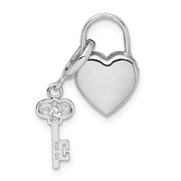 Sterling Silver Rhod & Gold-plated 10mm Heart Lock & Key Hinge Locket Charm view 3