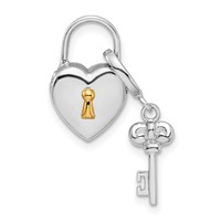 Sterling Silver Rhod & Gold-plated 10mm Heart Lock & Key Hinge Locket Charm view 1