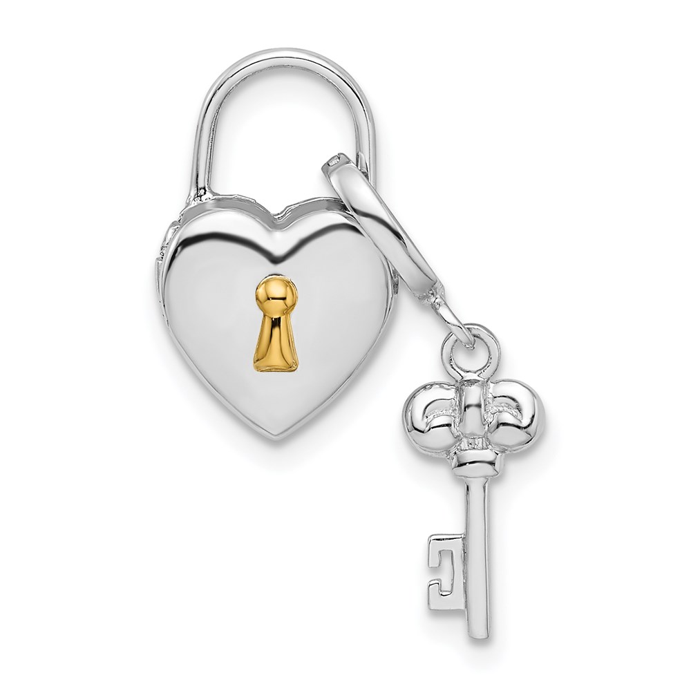 Sterling Silver Rhodium-plated 10mm Heart Lock & Key Hinge Locket