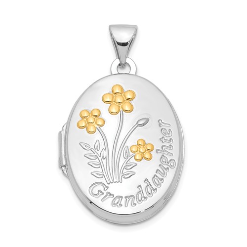 Sterling Silver Rhodium-plated Gold-plated Floral Granddaughter Reversible...one of Lifes Greatest. 21mm Oval Locket