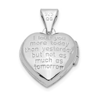 Sterling Silver Rhodium-plated Diamond Love Reversible I Love You More Today. with Gold-plated Charm 12mm Heart Locket view 3