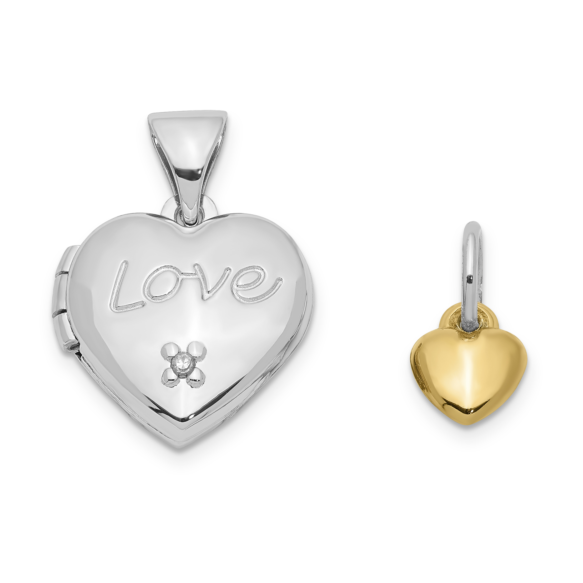 Silver w/Gold-plated Dia w/ Charm Heart Locket QLS599 - Afbeelding 7 van 7