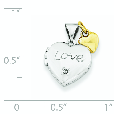 Silver w/Gold-plated Dia w/ Charm Heart Locket QLS599 - Afbeelding 6 van 7