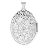 Sterling Silver Rhodium-plated Floral Swirl Reversible Same on Back 32mm Oval Locket view 3