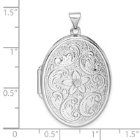 Sterling Silver Rhodium-plated Floral Swirl Reversible Same on Back 32mm Oval Locket view 4