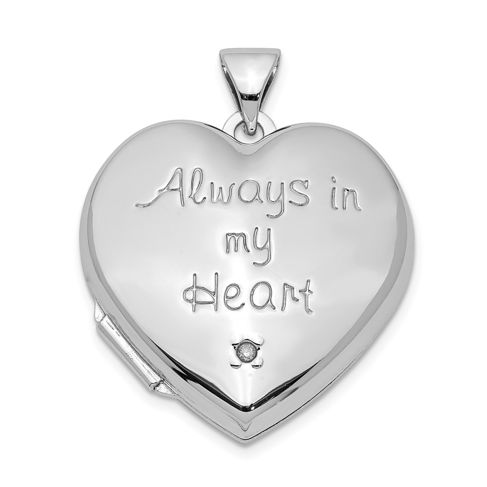 Sterling Silver Rhodium-plated Heart with Diamond Locket