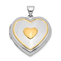 Sterling Silver Rhodium-plated and Gold-plated with Key Charm Inside 21mm Heart Locket view 1