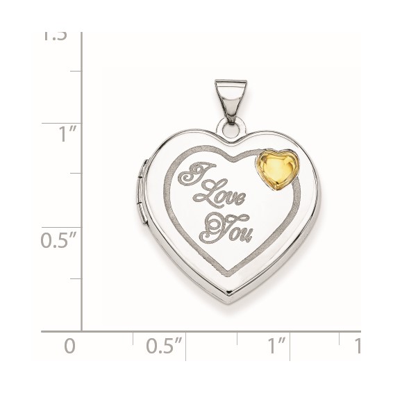 Sterling Silver Rhodium & Gold-plated 21mm I Love You Heart Locket