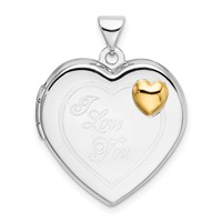 Sterling Silver Rhodium-plated and Gold-plated I Love You 21mm Heart Locket view 1