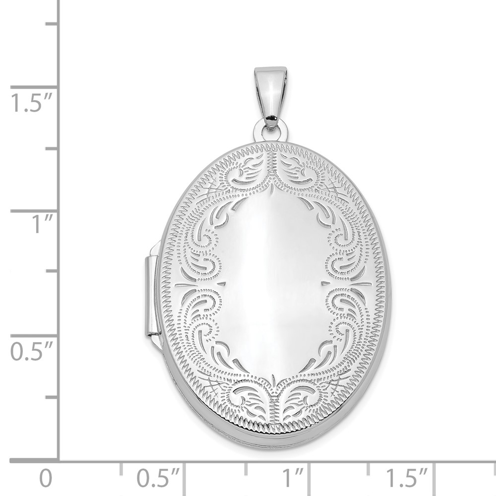 Sterling Silver Rhodium-plated 31mm Oval Scroll Locket (QLS607)