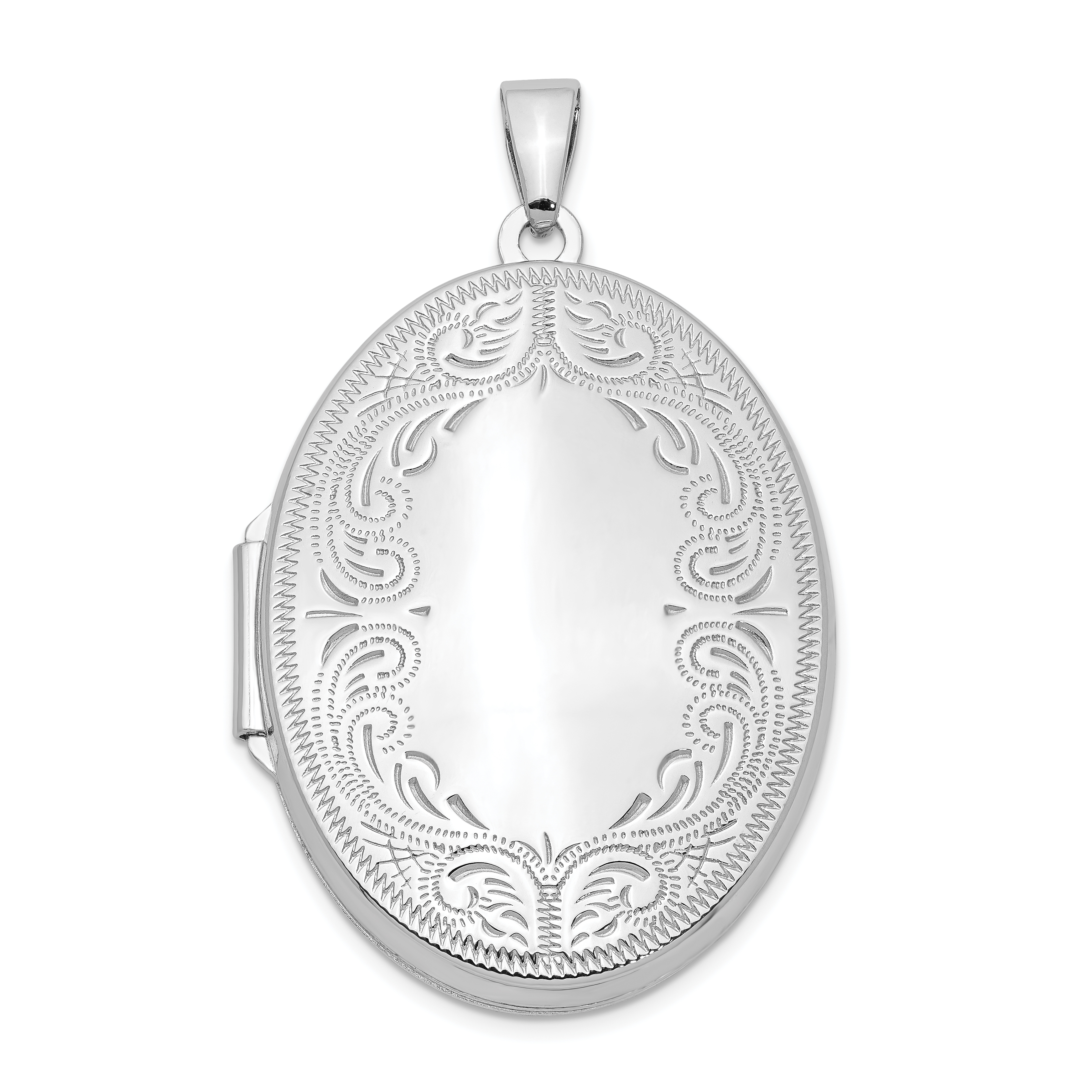 Sterling Silver Rhodium-plated 31mm Oval Scroll Locket (QLS607)