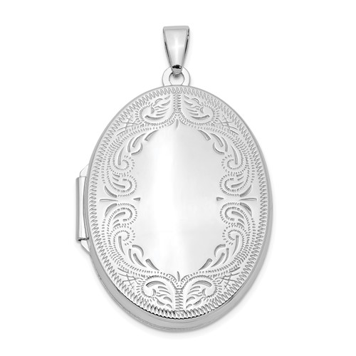 Sterling Silver Rhodium-plated Polished Scroll Design 31mm Oval Locket