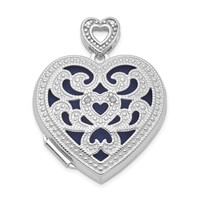 Sterling Silver Rhodium-plated Diamond Accent Vintage Filigree 24mm Heart Locket view 1