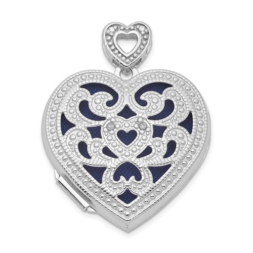 Sterling Silver Rhodium-plated Diamond Accent Vintage Filigree 24mm Heart Locket