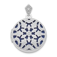 Sterling Silver Rhodium-plated Diamond Vintage Filigree 20mm Round Locket view 1