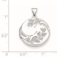 Sterling Silver Rhodium-plated Polished Leaf Floral 20mm Round Locket view 4