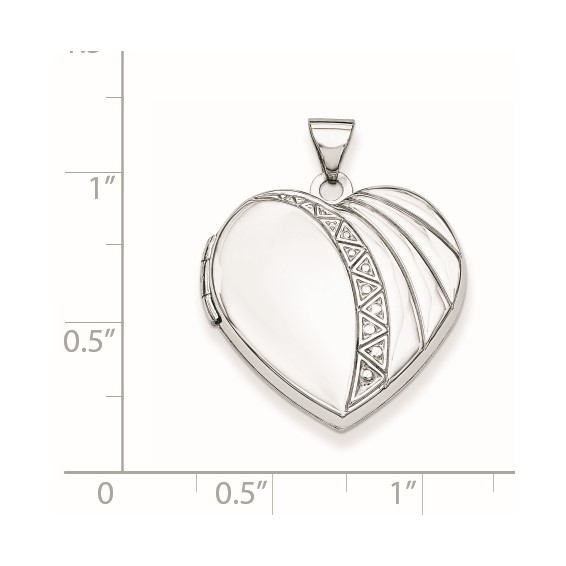 Sterling Silver Rhodium-plated 21mm Textured Heart Locket