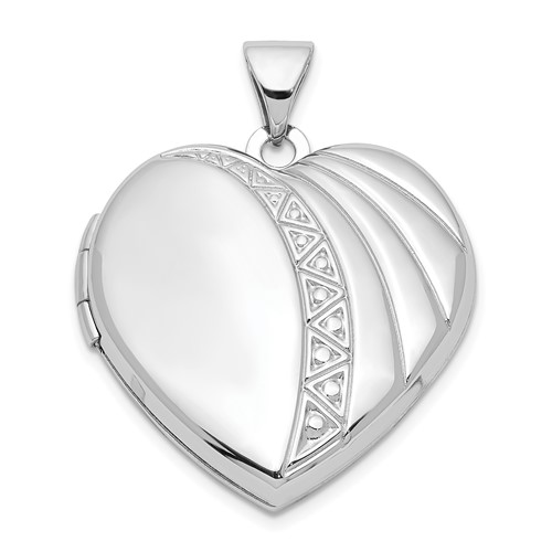 Sterling Silver Rhodium-plated Textured Design 21mm Heart Locket