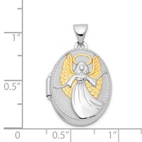 Sterling Silver Rhodium-plated and Gold-plated Guardian Angel Reversible to Watch Over You. 21mm Oval Locket view 5