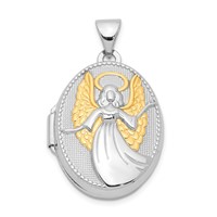 Sterling Silver Rhodium-plated and Gold-plated Guardian Angel Reversible to Watch Over You. 21mm Oval Locket view 1