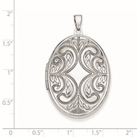 Sterling Silver Rhodium-plated Polished Scroll Design 36mm Oval Locket view 4