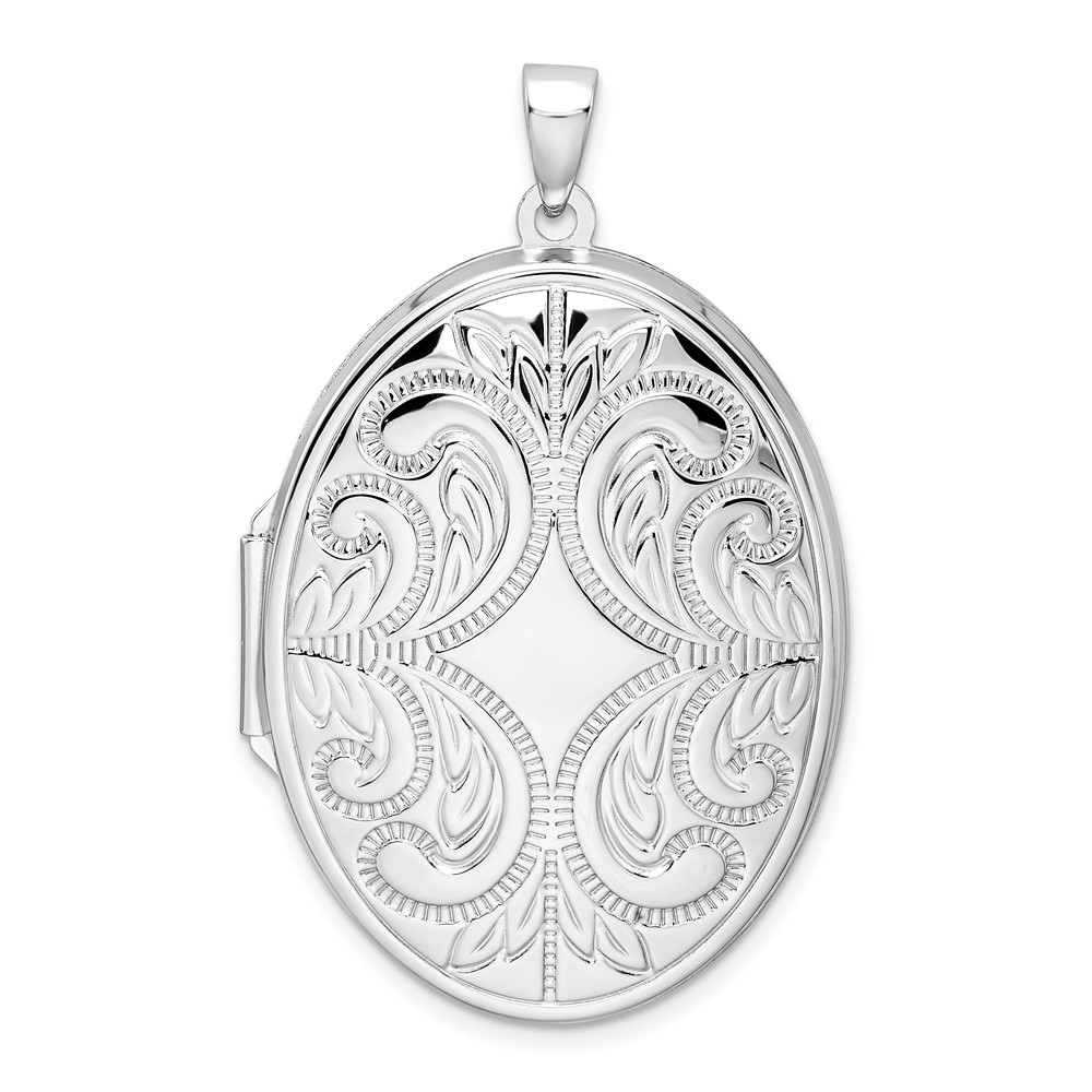 Sterling Silver Rhodium-plated Oval Scroll Locket (QLS616)