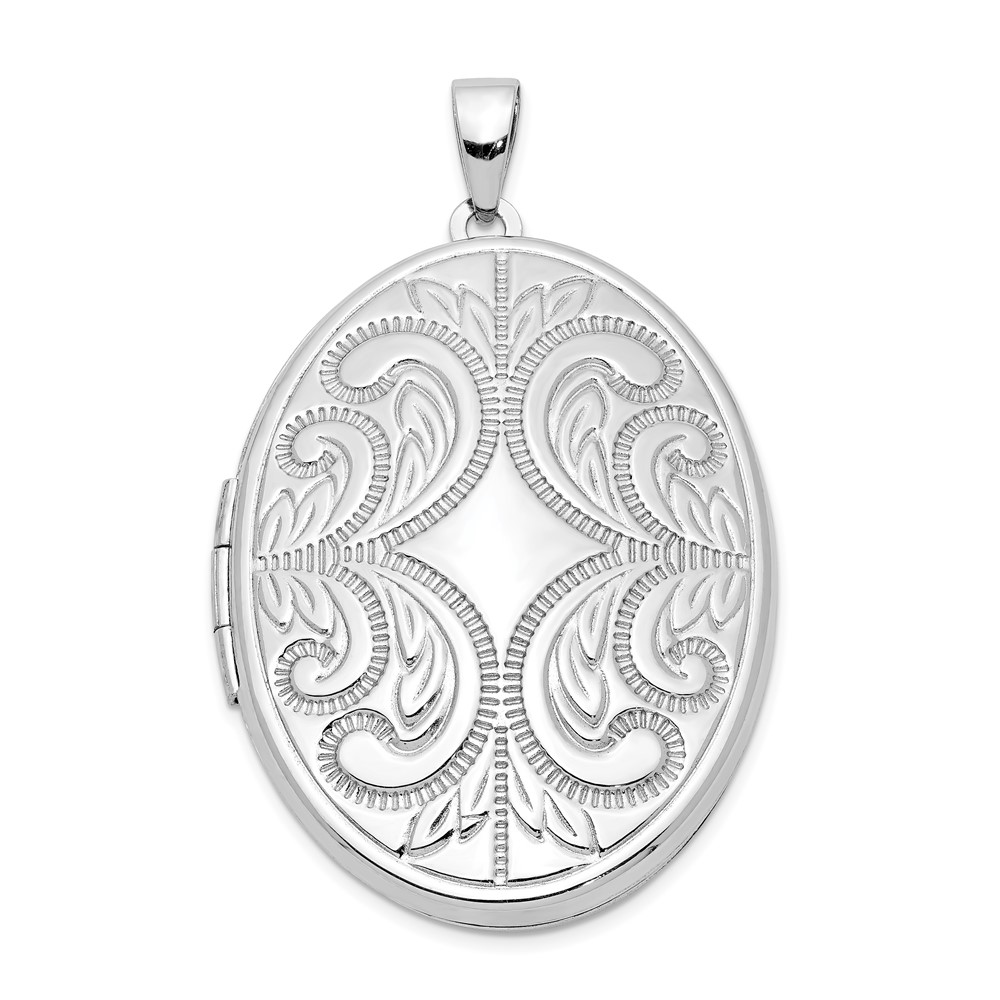 Sterling Silver Rhodium-plated Scroll Design Oval 6-Frame Family Locket (QLS617)
