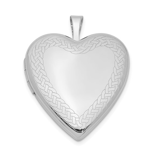 Sterling Silver Rhodium-plated Polished Front Satin Back Braided Edge Heart Locket