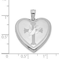 Sterling Silver Rhodium-plated Dove with Cross 24mm Heart Locket view 4