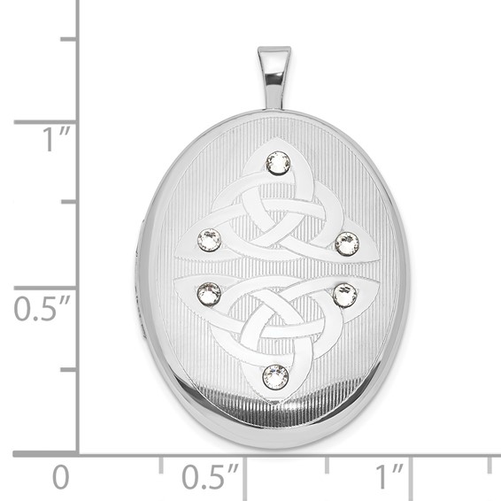 Sterling Silver Polished Crystal Trinity Oval Locket
