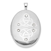 Sterling Silver Polished Crystal Trinity Oval Locket view 1