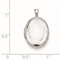Sterling Silver Rhodium-plated Polished Front Satin Back Scrolled Design 19mm Oval Locket view 4