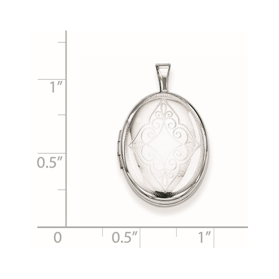 Sterling Silver Rhodium-plated Scroll Oval Locket