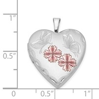 Sterling Silver Rhodium-plated Enameled Flowers & Butterfly Heart Locket view 4
