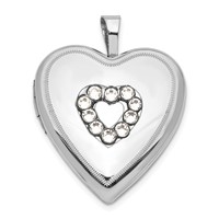 Sterling Silver Polished Crystal Heart Locket view 1