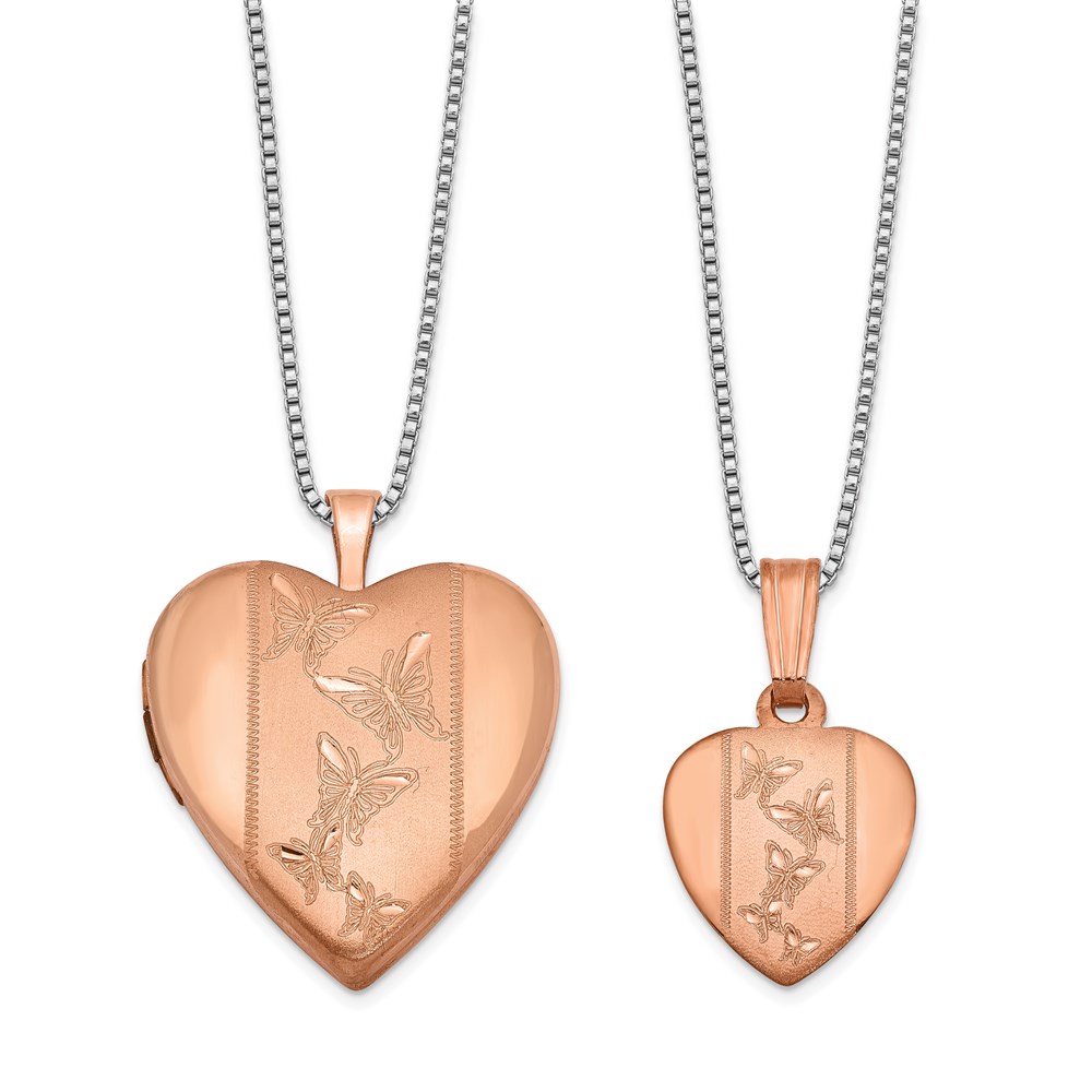 Sterling Silver Rose Gold-plated Polished and Satin Butterfly Heart Locket
