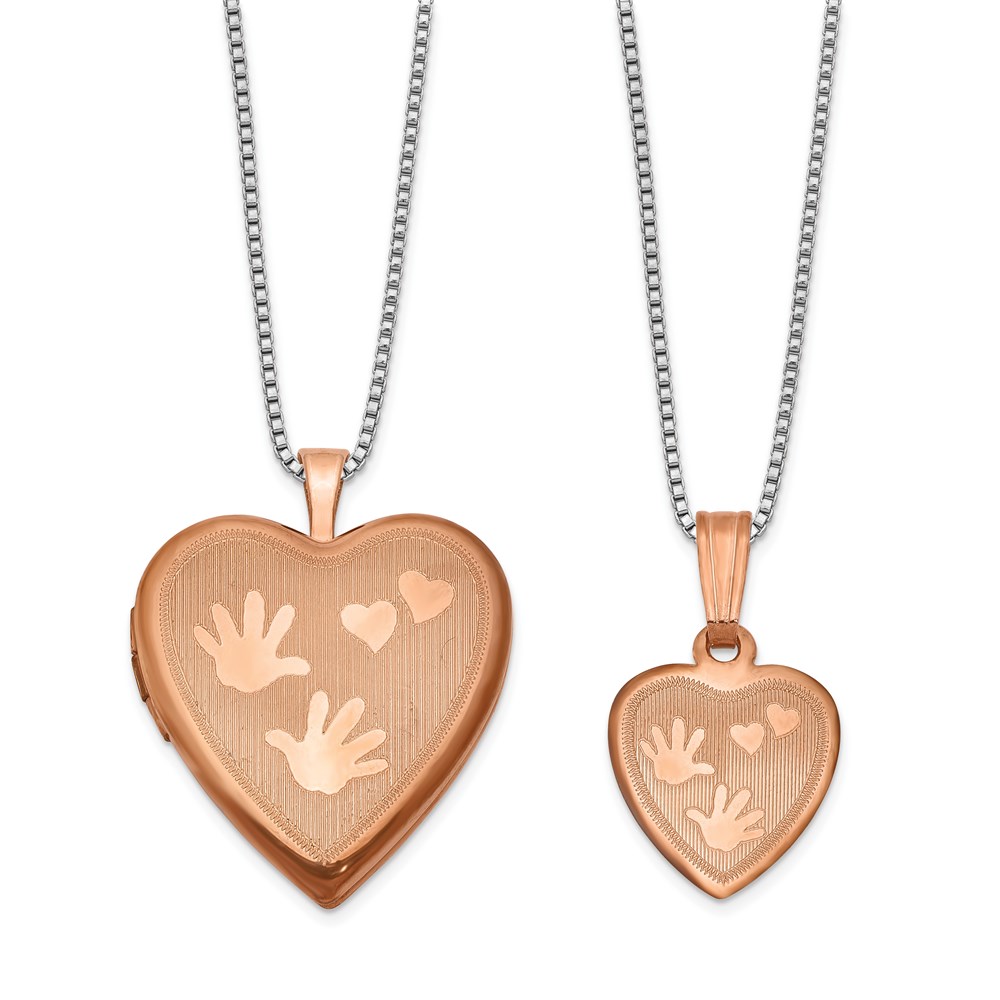 Sterling Silver Rose Gold-plated Polished Satin Hand and Hearts Locket & Pe