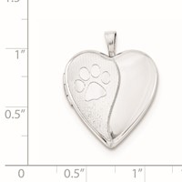 Sterling Silver Rhodium-plated Satin and Polished Pawprint 20mm Heart Locket view 4