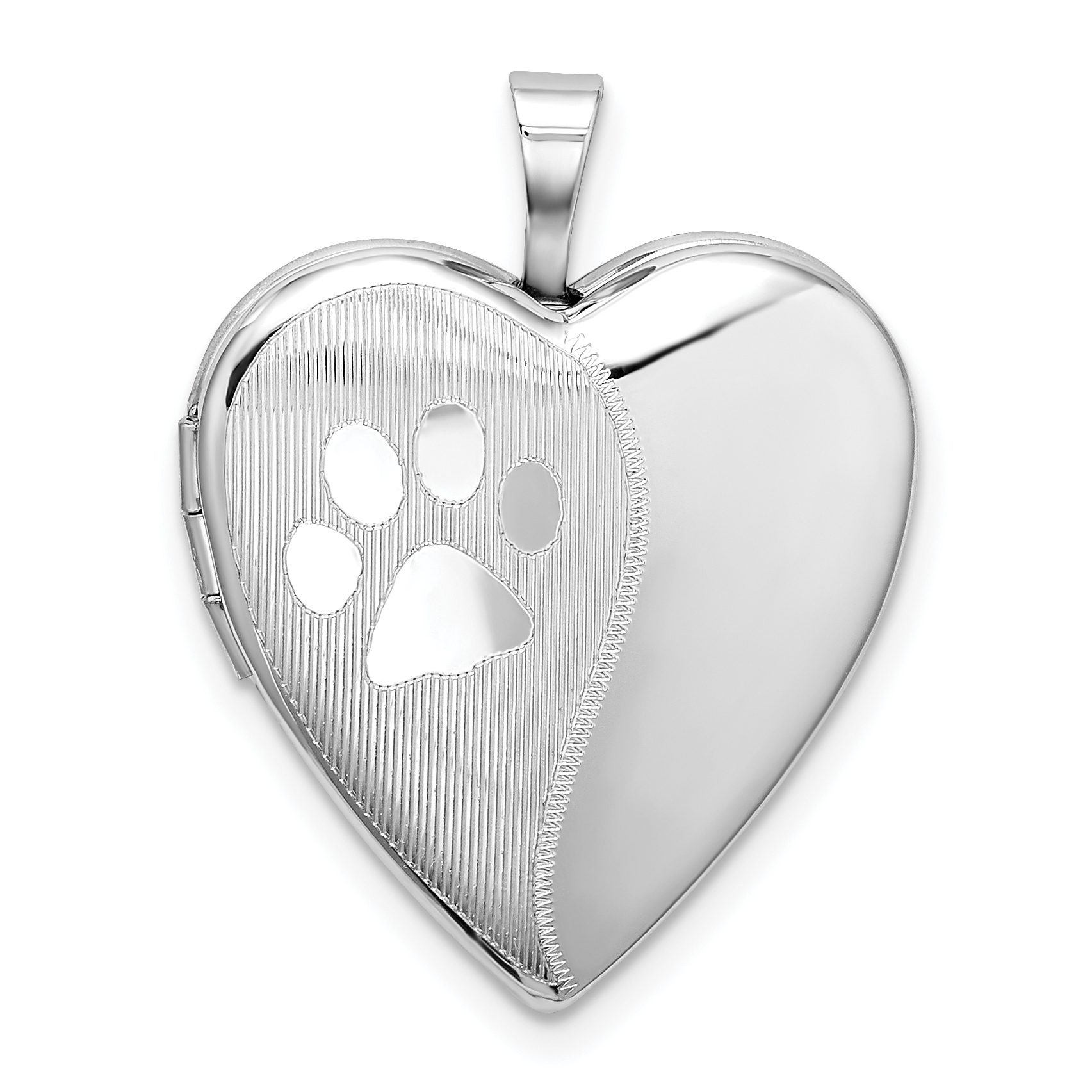 Sterling Silver Rhodium-plated Satin & Polished Paw Prints Heart Locket (QLS671)