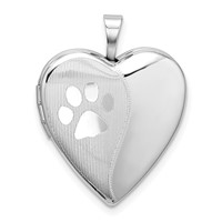 Sterling Silver Rhodium-plated Satin and Polished Pawprint 20mm Heart Locket view 1