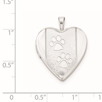 Sterling Silver Rhodium-plated Textured and Polished Two Pawprints 20mm Heart Locket view 4