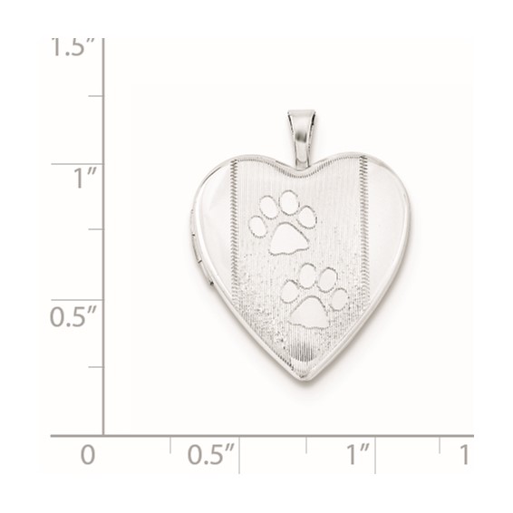 Sterling Silver Rhodium-plated Textured & Polished Paw Prints Heart Locket