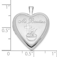 Sterling Silver Satin & Polished Mi Bautizo Heart Locket view 4