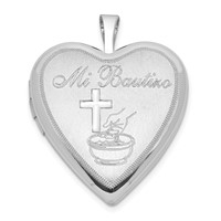 Sterling Silver Satin & Polished Mi Bautizo Heart Locket view 1