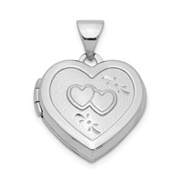 Sterling Silver Rhodium-plated 2-Hearts 15mm Heart Locket view 1