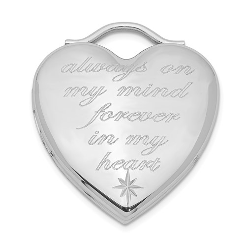 Sterling Silver Rhodium-plated Always on MY Mind Forever in MY Heart 24mm Heart Locket